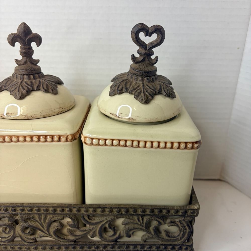 Gracious Goods Spice Jars Faith Hope Love Canister Set Metal Holder Acanthus - Picture 2 of 8